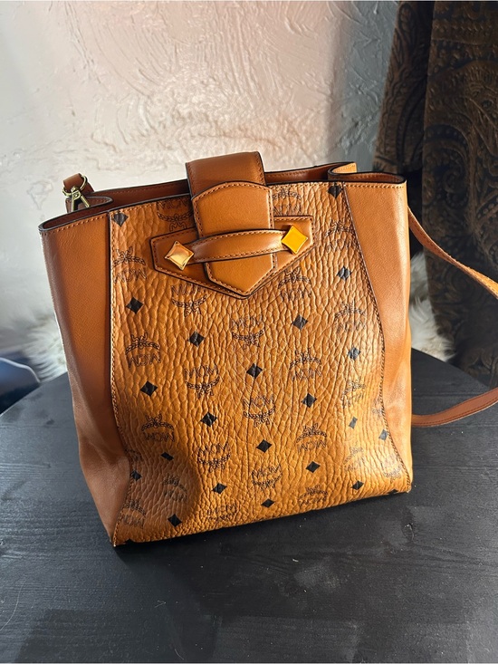 MCM Handbags - MCM Cognac Brown Visetos Monogram Bucket Shoulder Bag